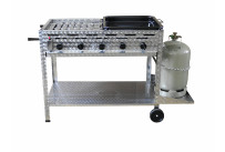 Profi-Gasgrill 5 flammig, fahrbar, mit 1/2 Rost und 1/2 Pfanne
