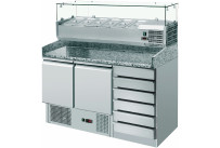 Pizzatisch GN 1/1 2 Türen 6 Schubladen Granitplatte Kühlaufsatzvitrine 6 GN 1/4