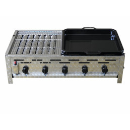 Profi-Gasgrill 5-flammig mit 1/2 Rost und 1/2 Pfanne